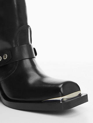 Mango Peter Leather Buckle Detail Ankle Boots, Black