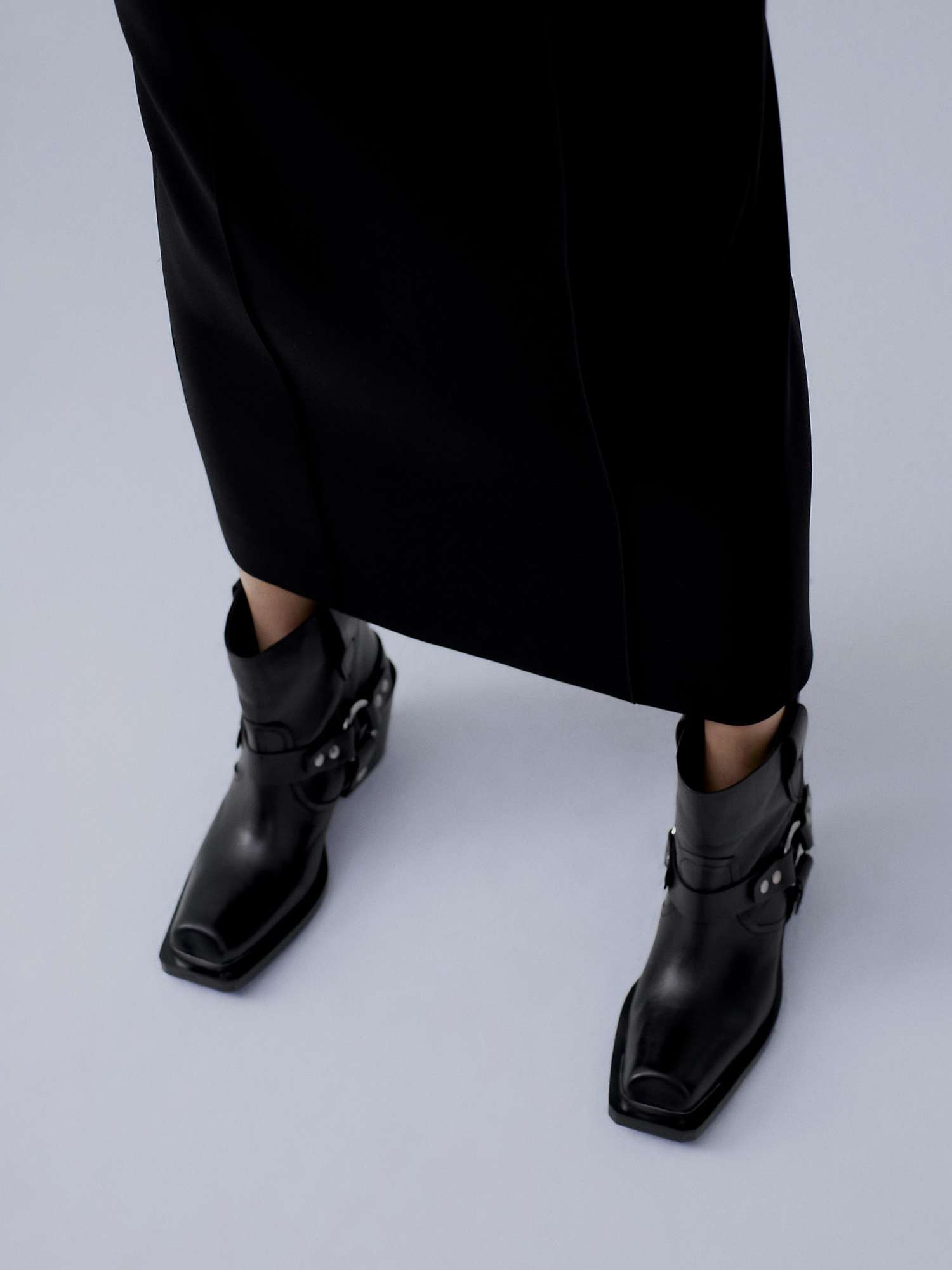 Buy Mango Peter Leather Buckle Detail Ankle Boots, Black Online at johnlewis.com