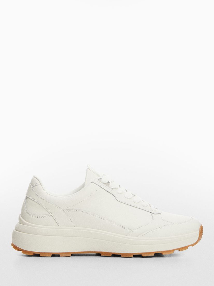 Mango Run Leather Mix Lace-Up Trainers, White at John Lewis & Partners