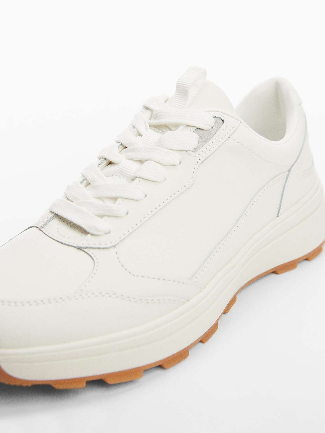 Buy Mango Run Leather Mix Lace-Up Trainers, White Online at johnlewis.com