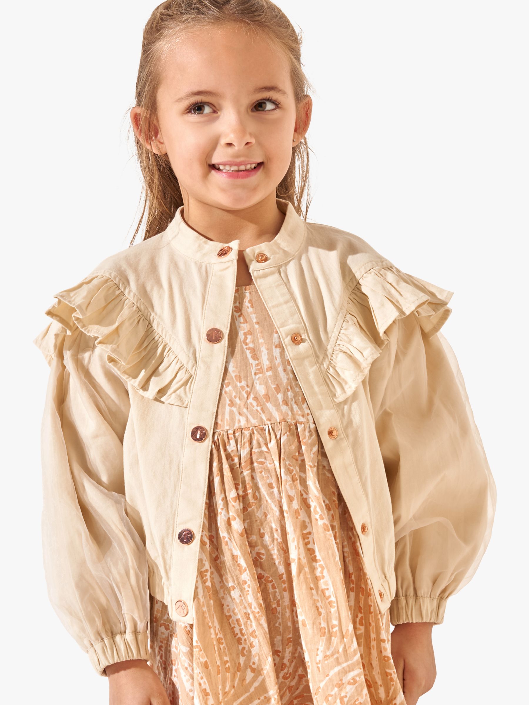 Buy Angel & Rocket Kids' Ella Glass Sleeve Ruffle Twill Jacket, Ecru Online at johnlewis.com