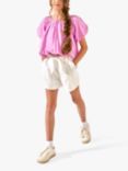 Angel & Rocket Kids' Erica Linen Blend Pom Pom Lace Trim Shorts, White