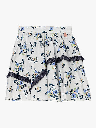 Angel & Rocket Kids' Pia Floral Print Asymmetric Seam Skirt, Cream/Multi