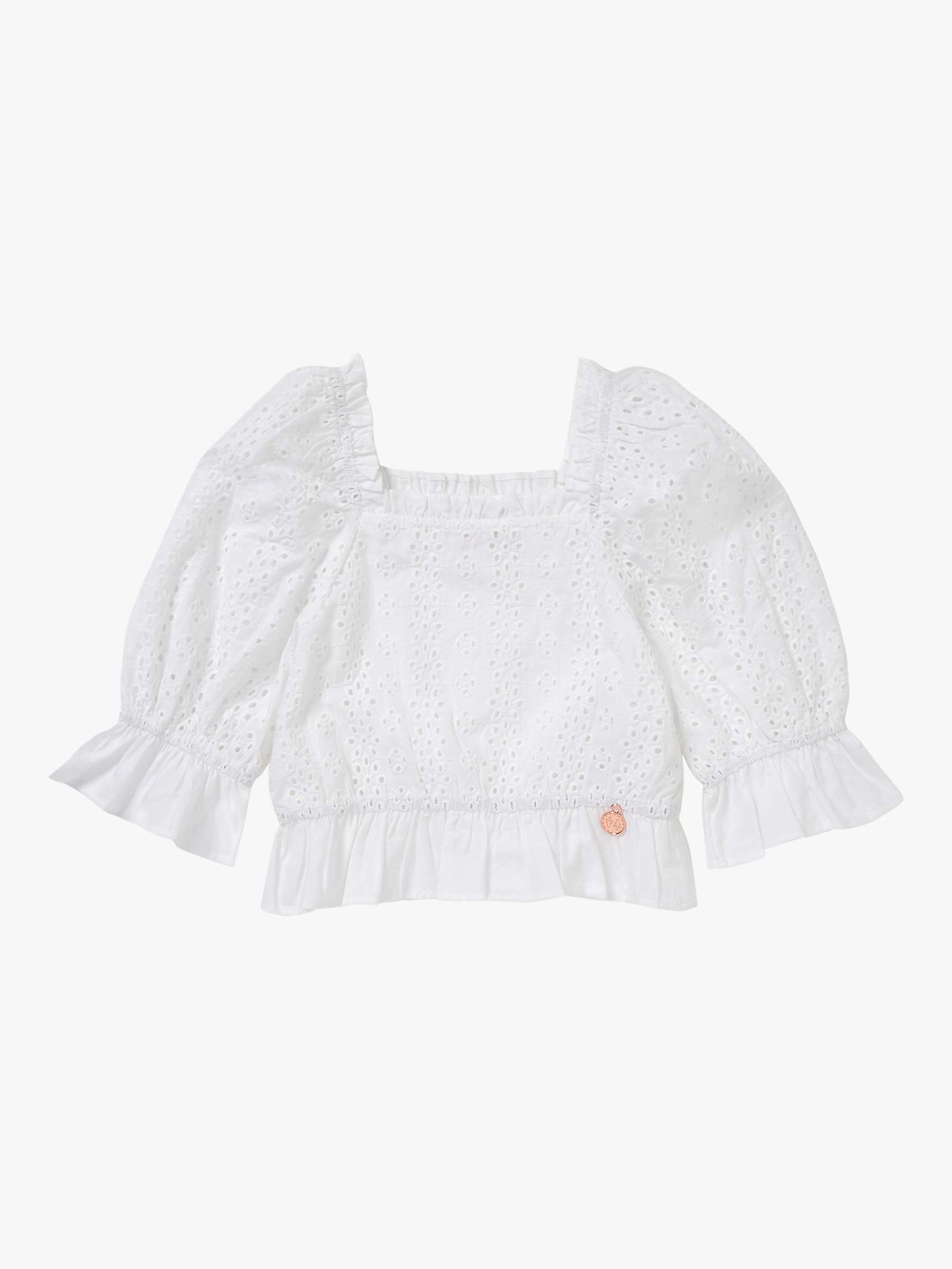 Buy Angel & Rocket Kids' Cleo Broderie Puff Sleeve Top, White Online at johnlewis.com