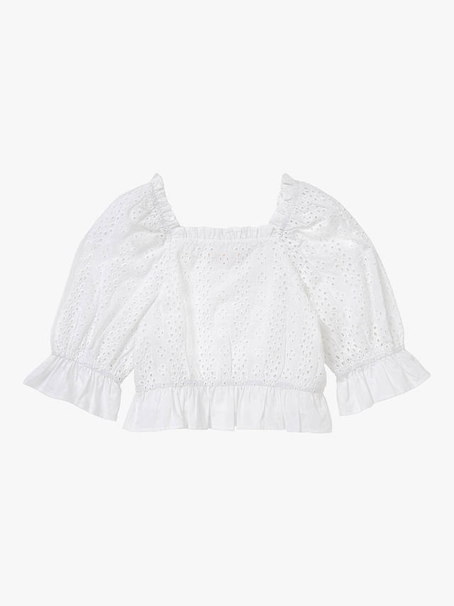 Angel & Rocket Kids' Cleo Broderie Puff Sleeve Top, White