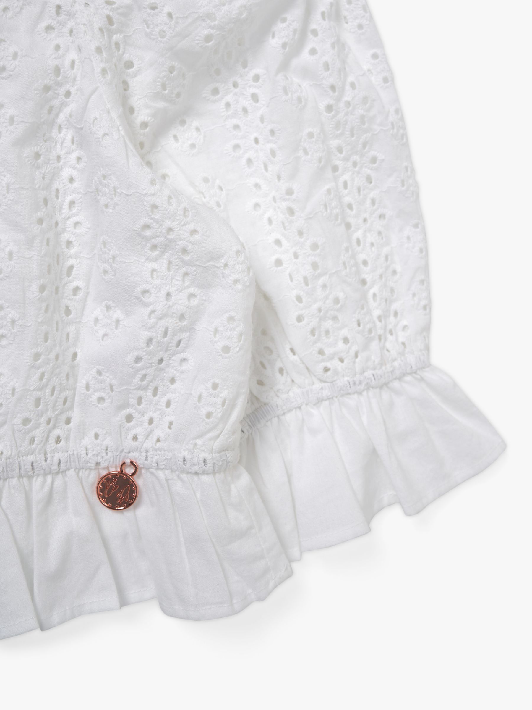 Angel & Rocket Kids' Cleo Broderie Puff Sleeve Top, White, 11 years