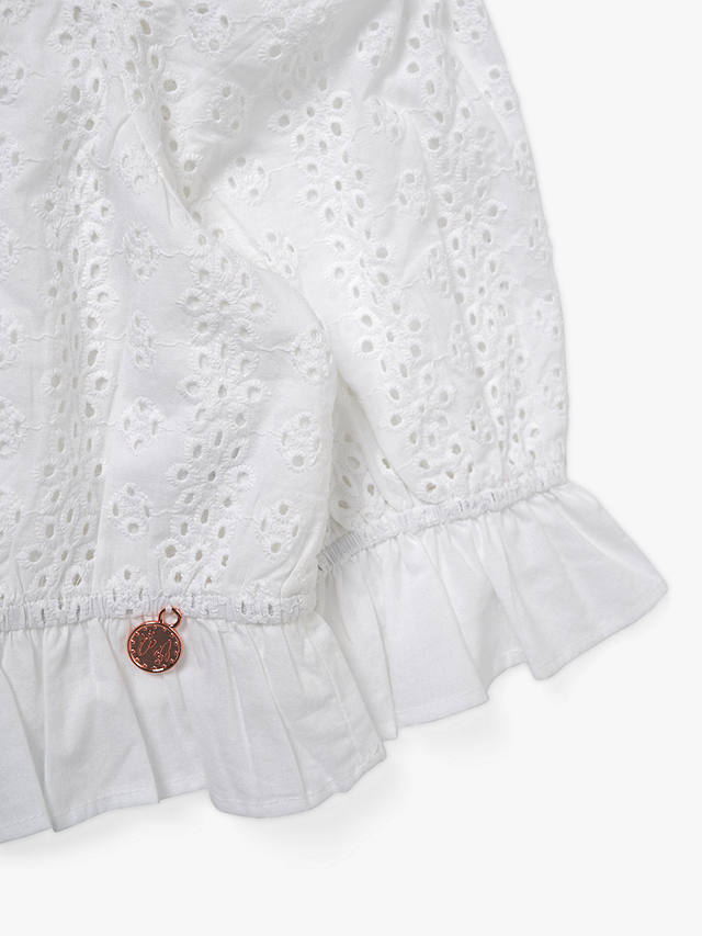 Angel & Rocket Kids' Cleo Broderie Puff Sleeve Top, White