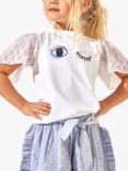 Angel & Rocket Kids' Maya Beady Eye Lace Sleeve T-Shirt, White