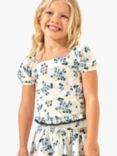 Angel & Rocket Kids' Floral Print Shirred Back Top, Cream/Blue