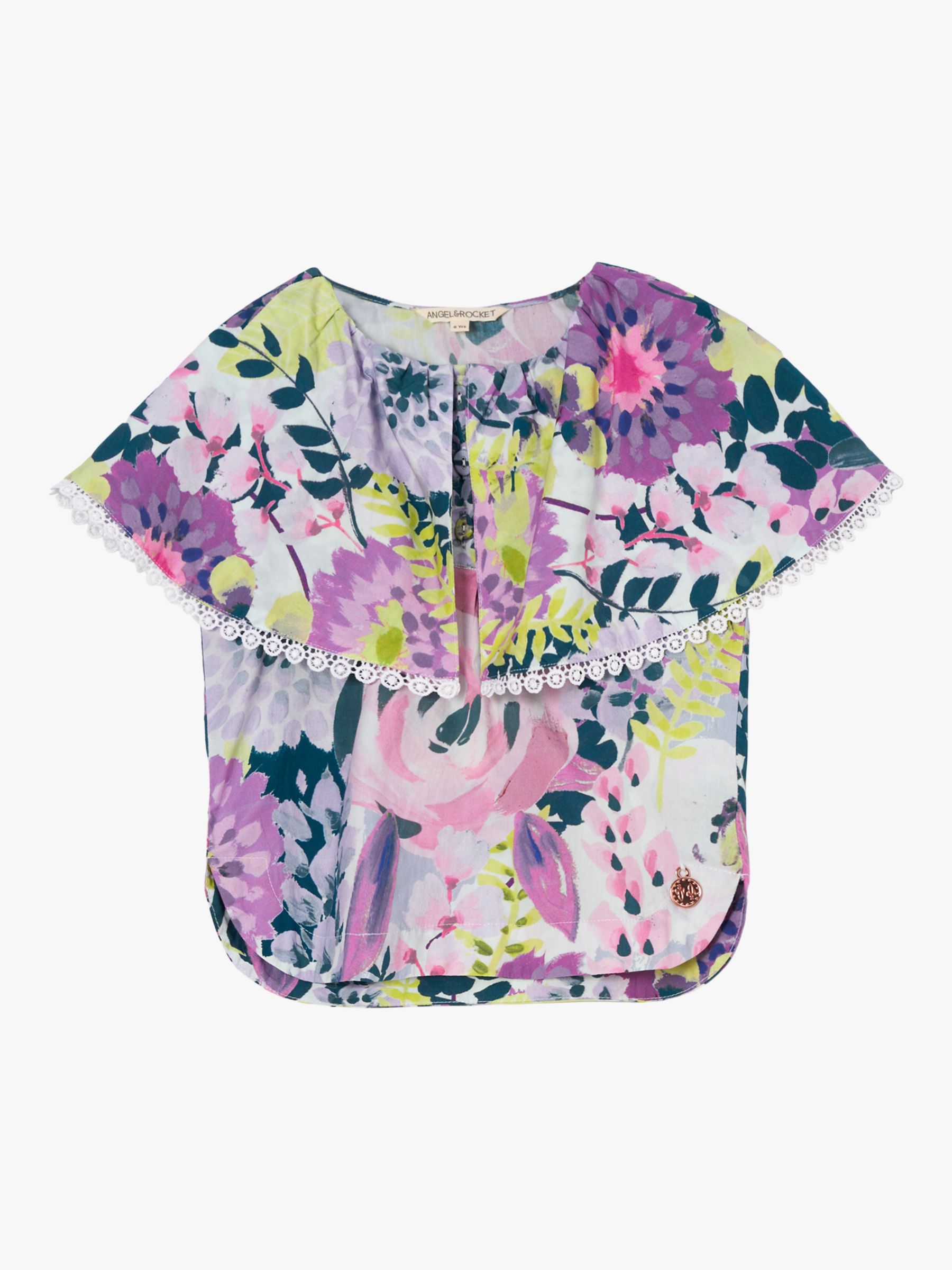 Angel & Rocket Kids' Floral Print Collar Blouse, Lavendar, 11 years