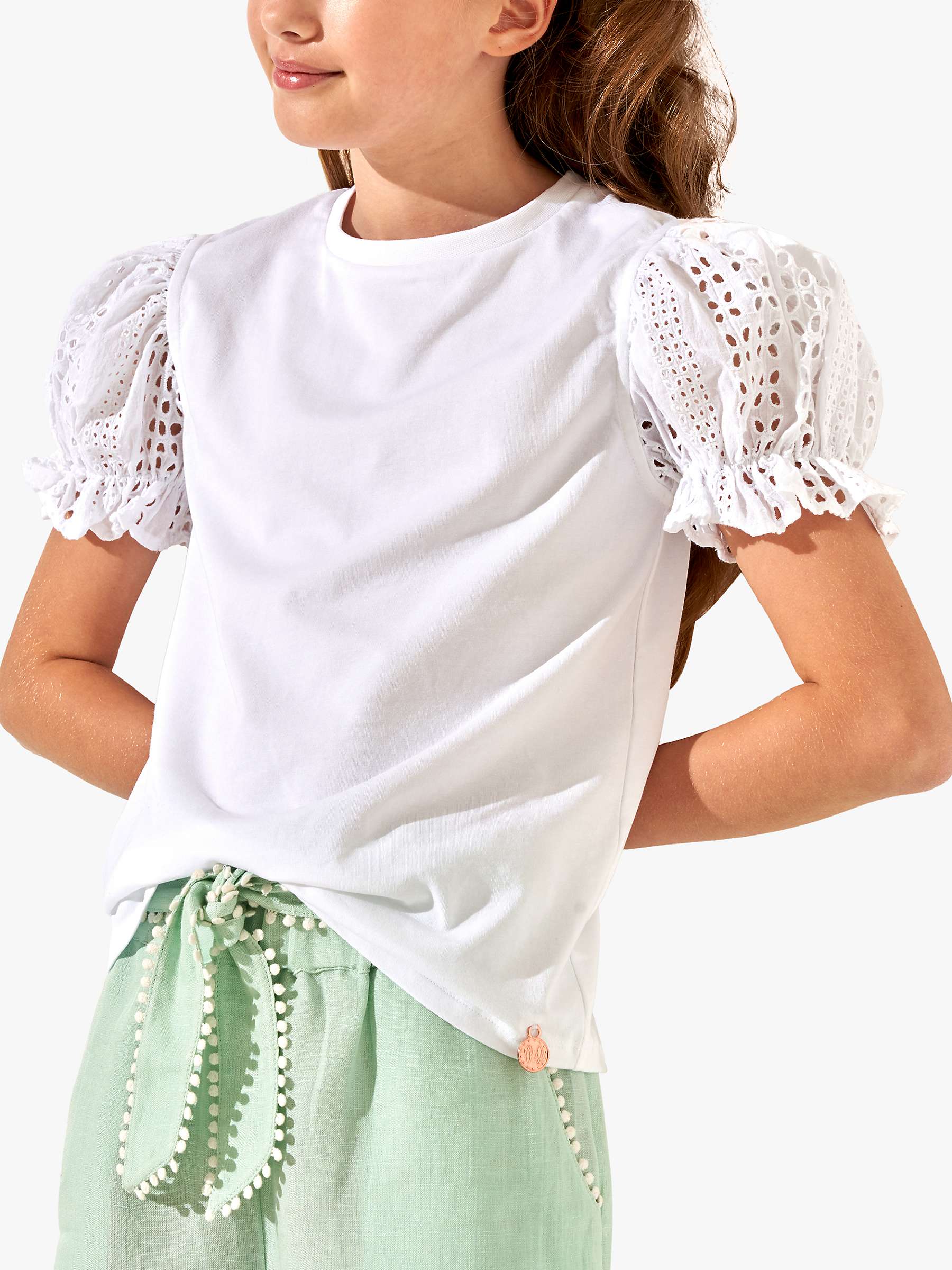 Buy Angel & Rocket Kids' Mia Broderie Puff Sleeve T-Shirt, White Online at johnlewis.com