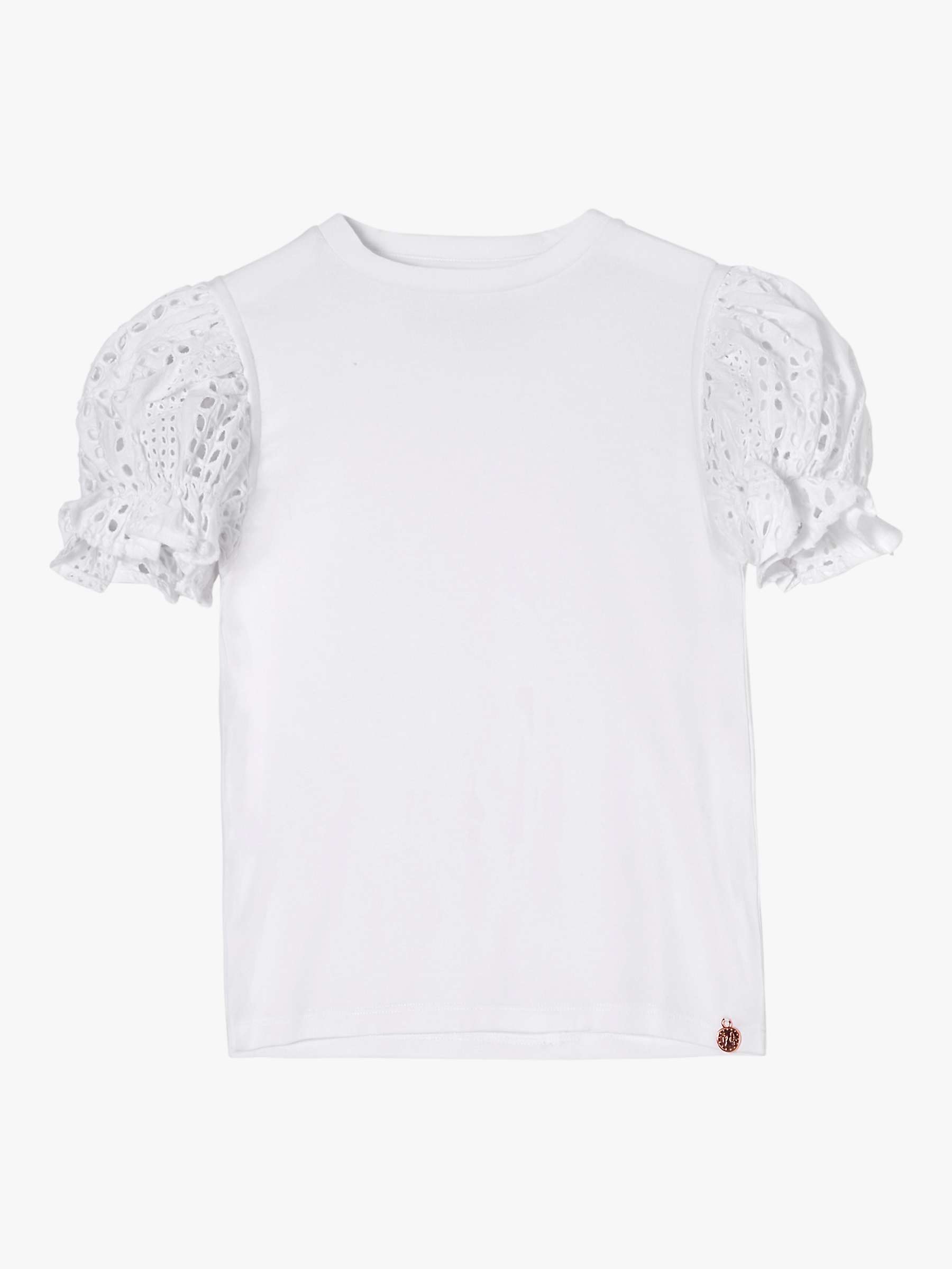 Buy Angel & Rocket Kids' Mia Broderie Puff Sleeve T-Shirt, White Online at johnlewis.com