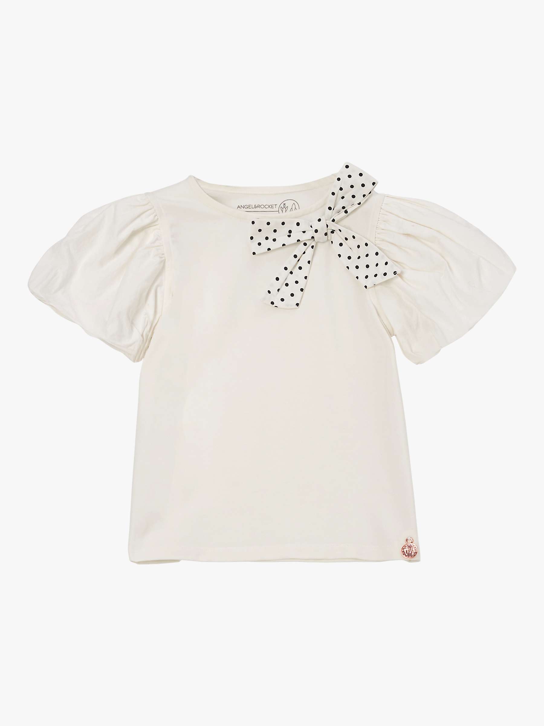 Buy Angel & Rocket Kids' Lottie Spotty Bow T-Shirt, Nude Online at johnlewis.com