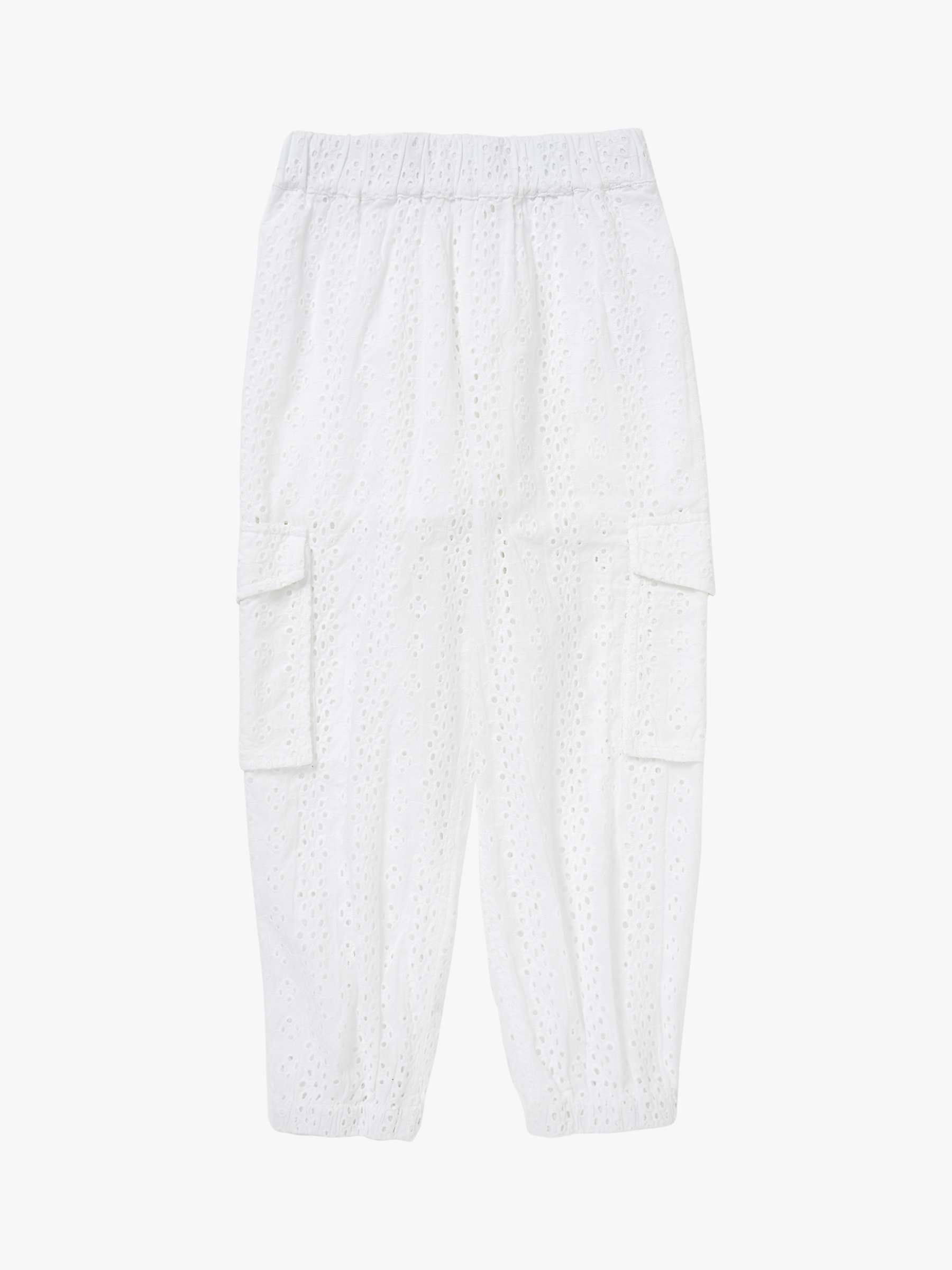 Buy Angel & Rocket Kids' Cleo Broderie Cargo Trousers, White Online at johnlewis.com