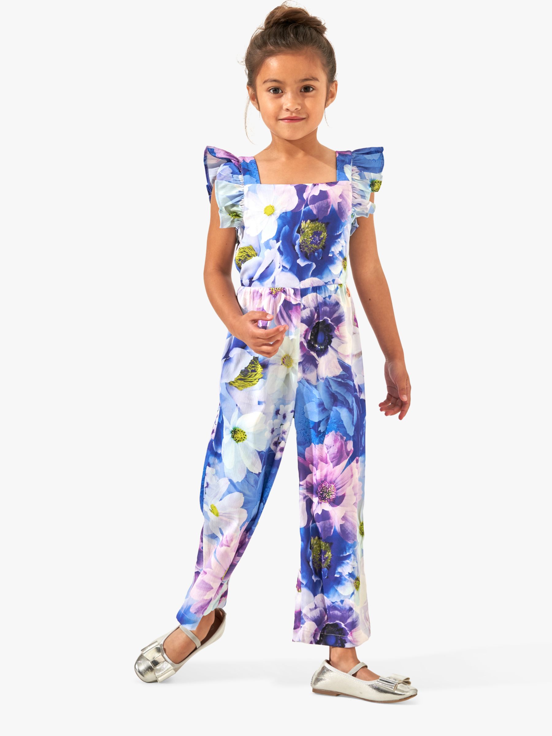 Angel & Rocket Kids' Floral Print Bow Back Jumpsuit, Lavendar, 7 years