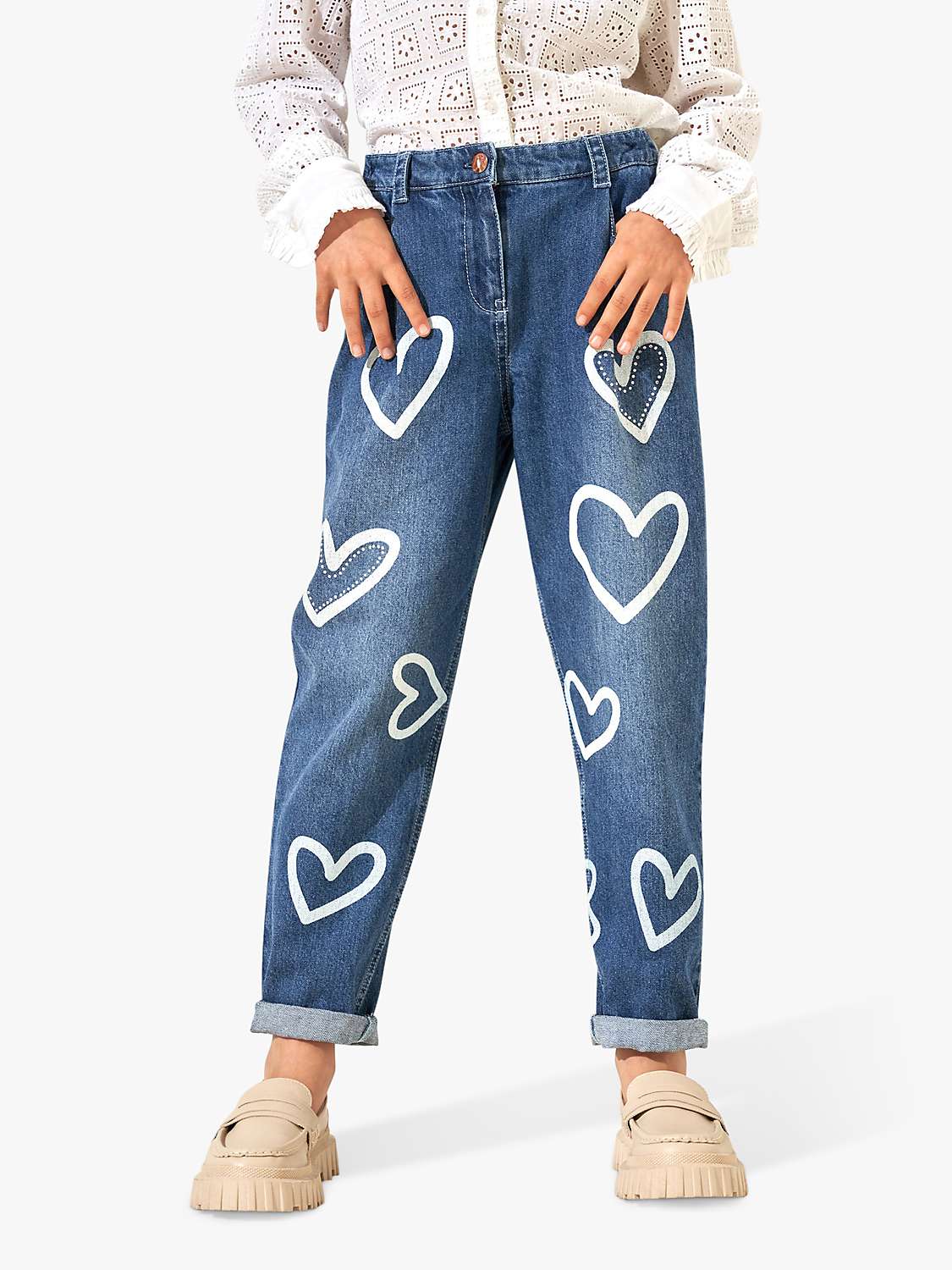 Buy Angel & Rocket Kids' Heart Print Mom Jeans, Blue Online at johnlewis.com