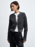 Mango Griz Knit Button Cardigan, Dark Grey