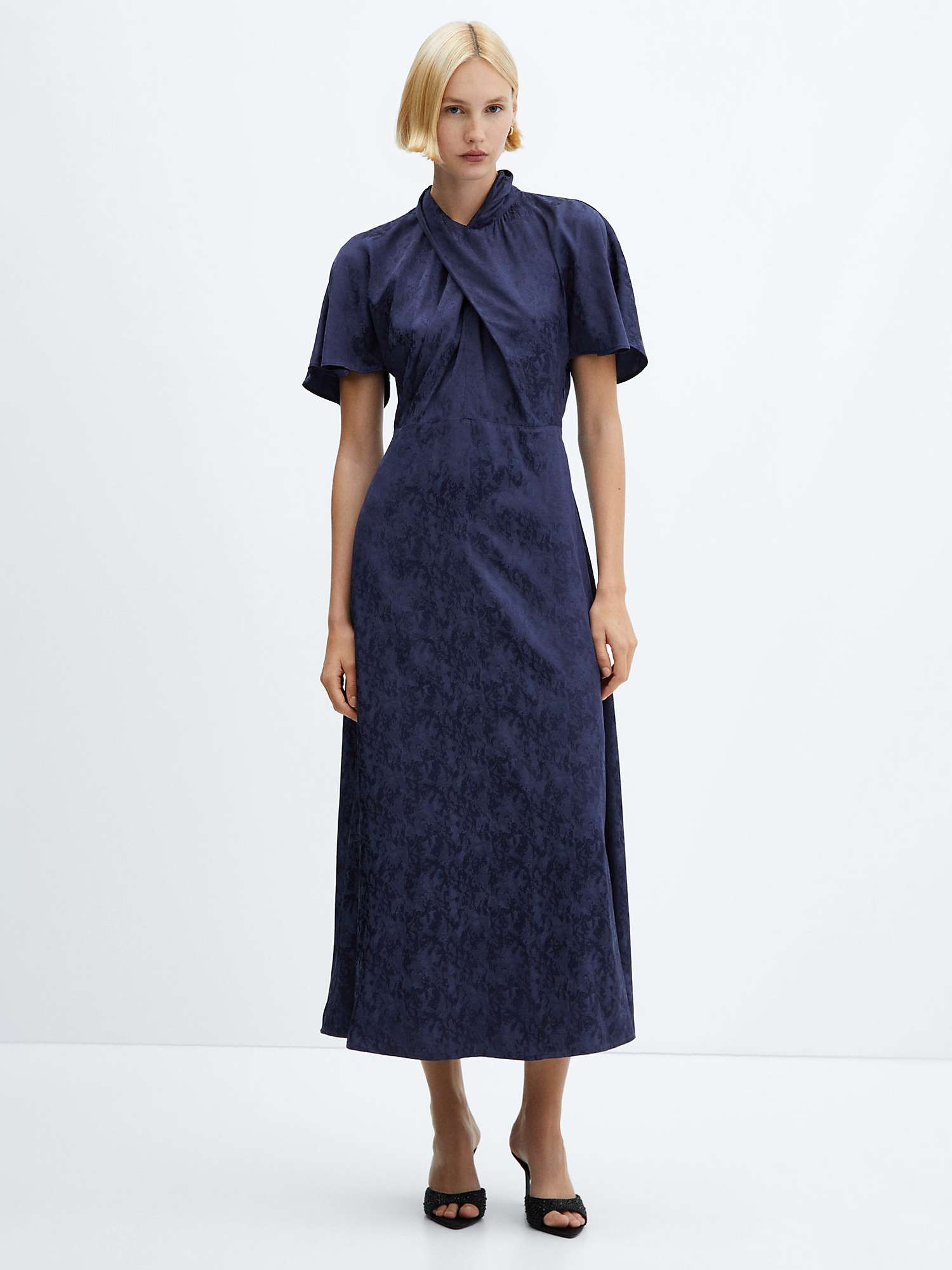 Buy Mango Astrid Cross Neck Jacquard Midi Dress, Medium Blue Online at johnlewis.com
