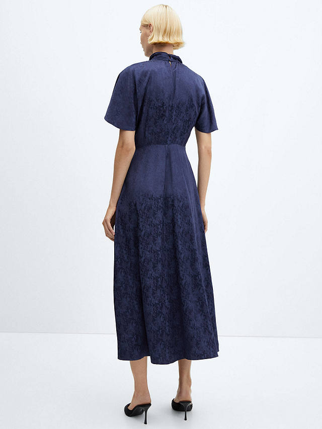 Mango Astrid Cross Neck Jacquard Midi Dress, Medium Blue