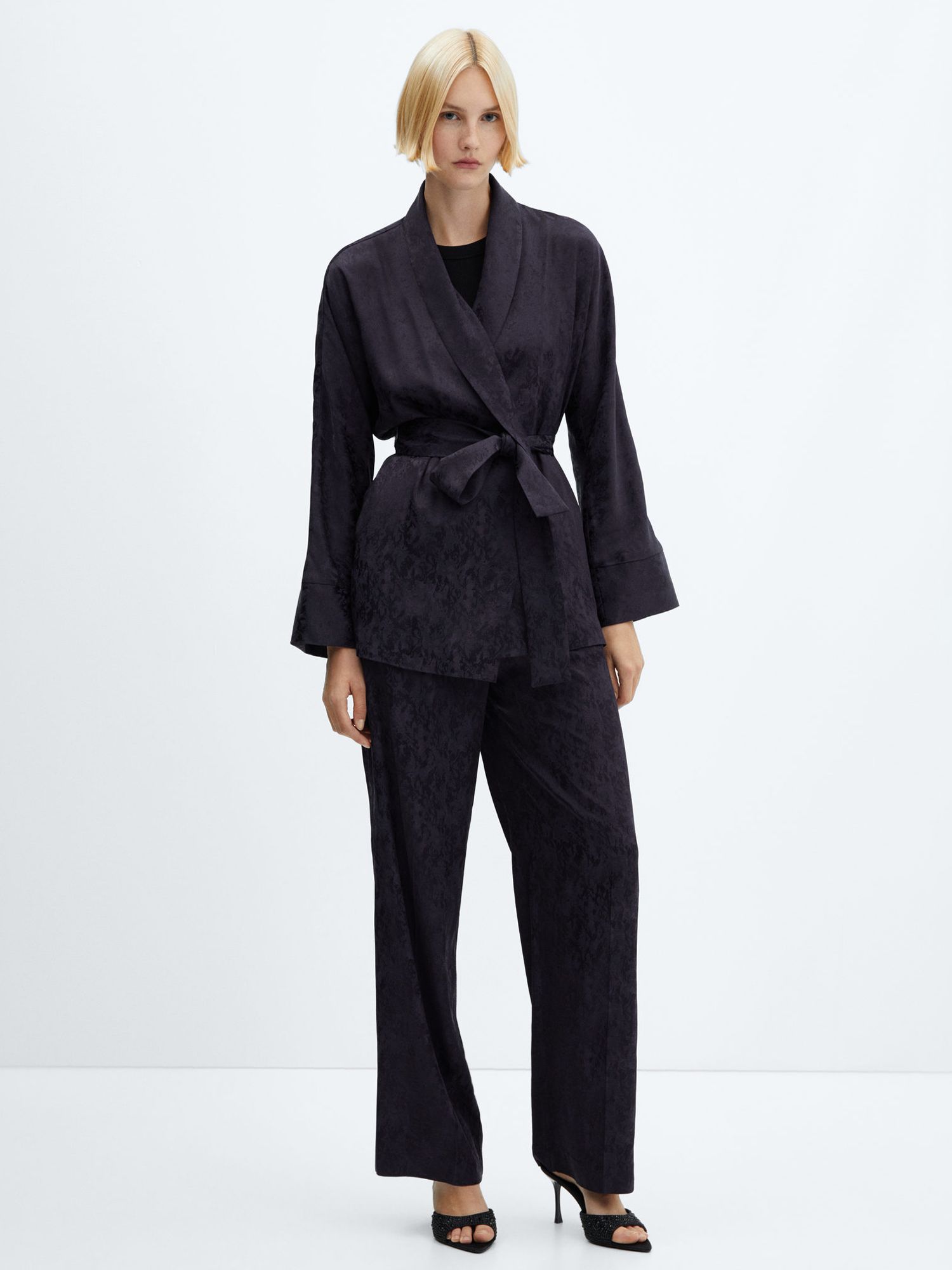 Mango Astrid Jacquard Suit Trousers, Dark Blue at John Lewis & Partners