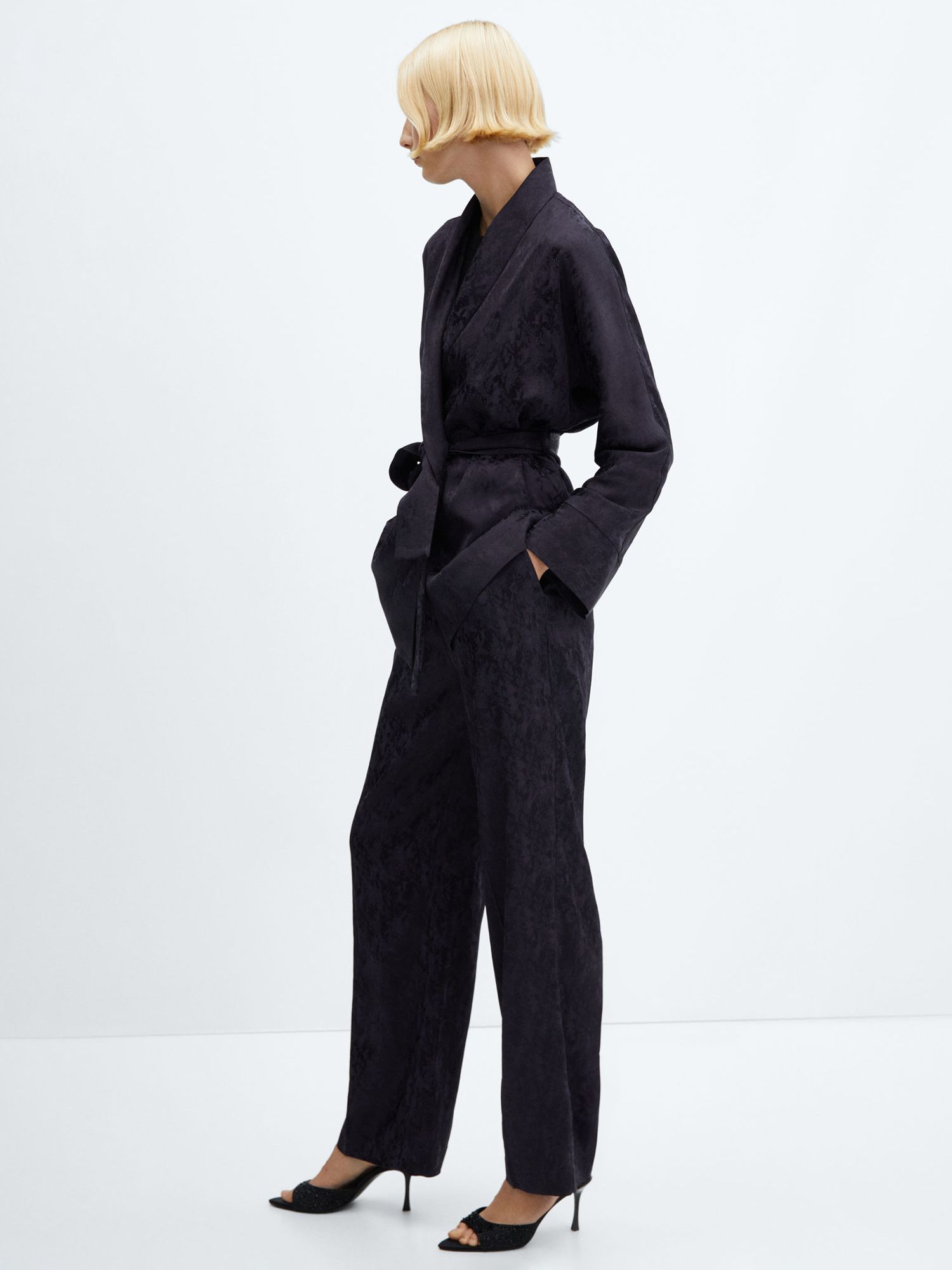 Mango Astrid Jacquard Suit Trousers, Dark Blue, L