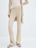 Mango Flare Wide Leg Ribbed Trousers, Light Beige