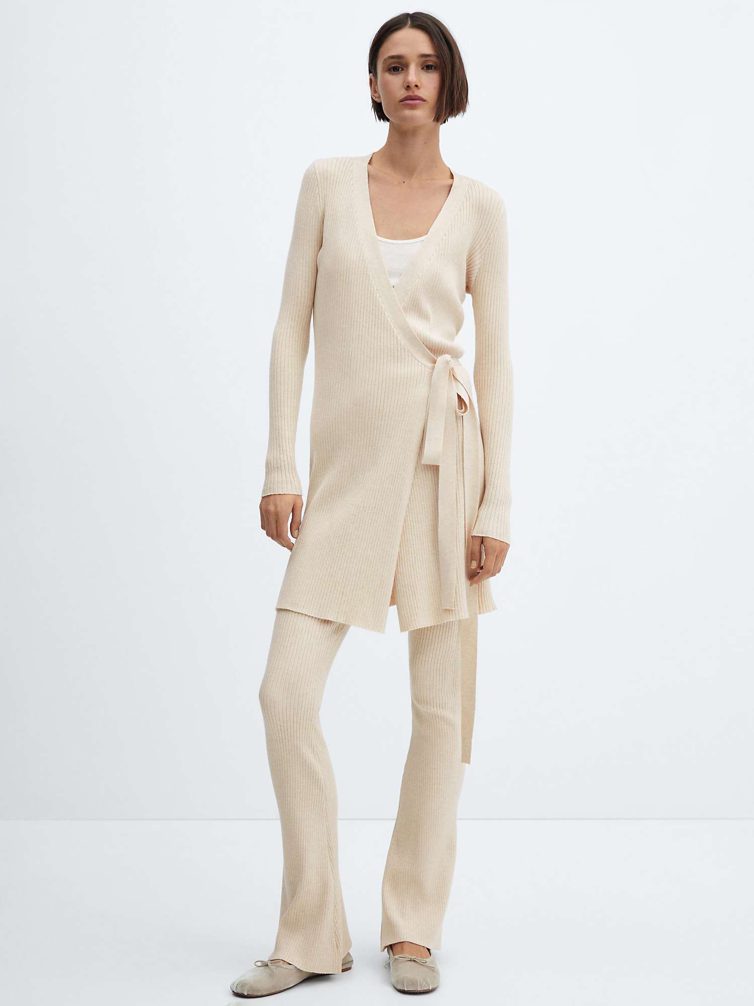 Buy Mango Flare Wide Leg Ribbed Trousers, Light Beige Online at johnlewis.com