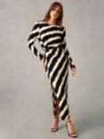 Ro&Zo Bold Stripe Twist Detail Maxi Jersey Dress, Black/Cream, Black/Cream