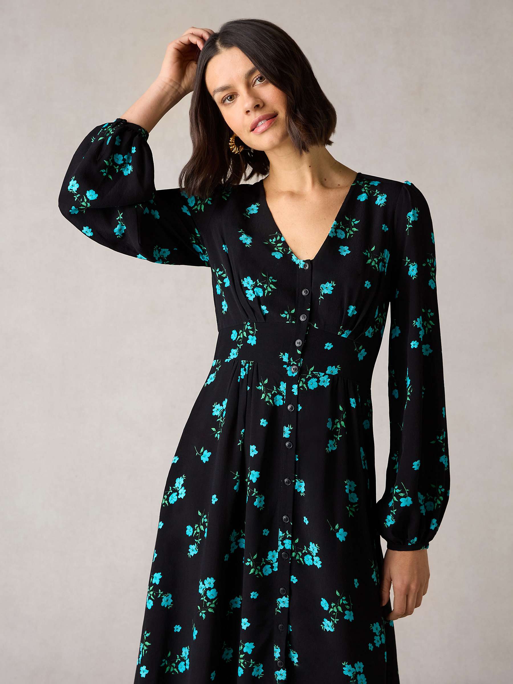 Buy Ro&Zo Petite Cluster Floral Button Front Midi Dress, Black/Multi Online at johnlewis.com
