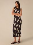 Ro&Zo Mono Floral Print Plisse Tube Dress, Black