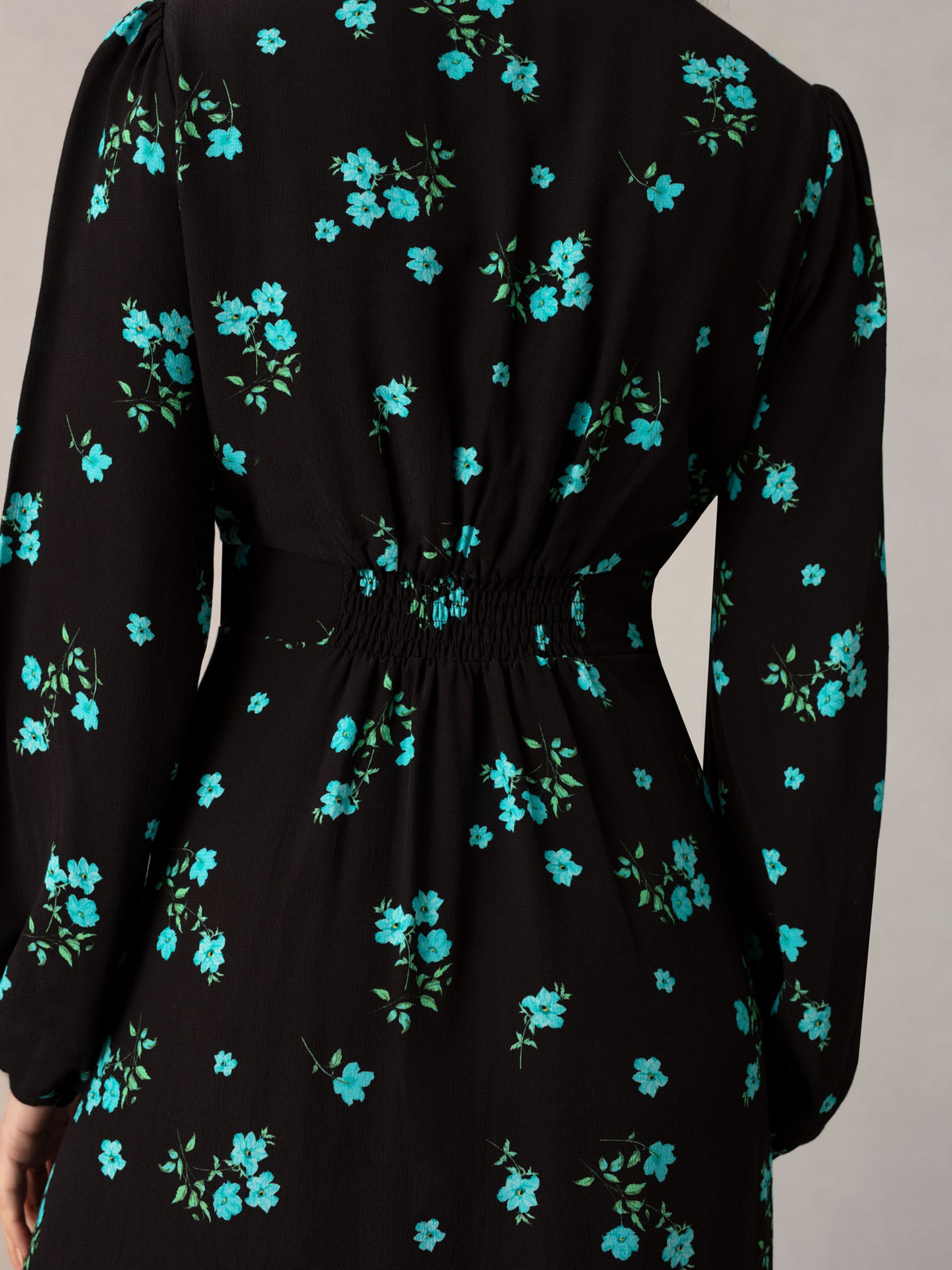 Ro&Zo Floral Cluster Print Midi Dress, Black/Multi, 14