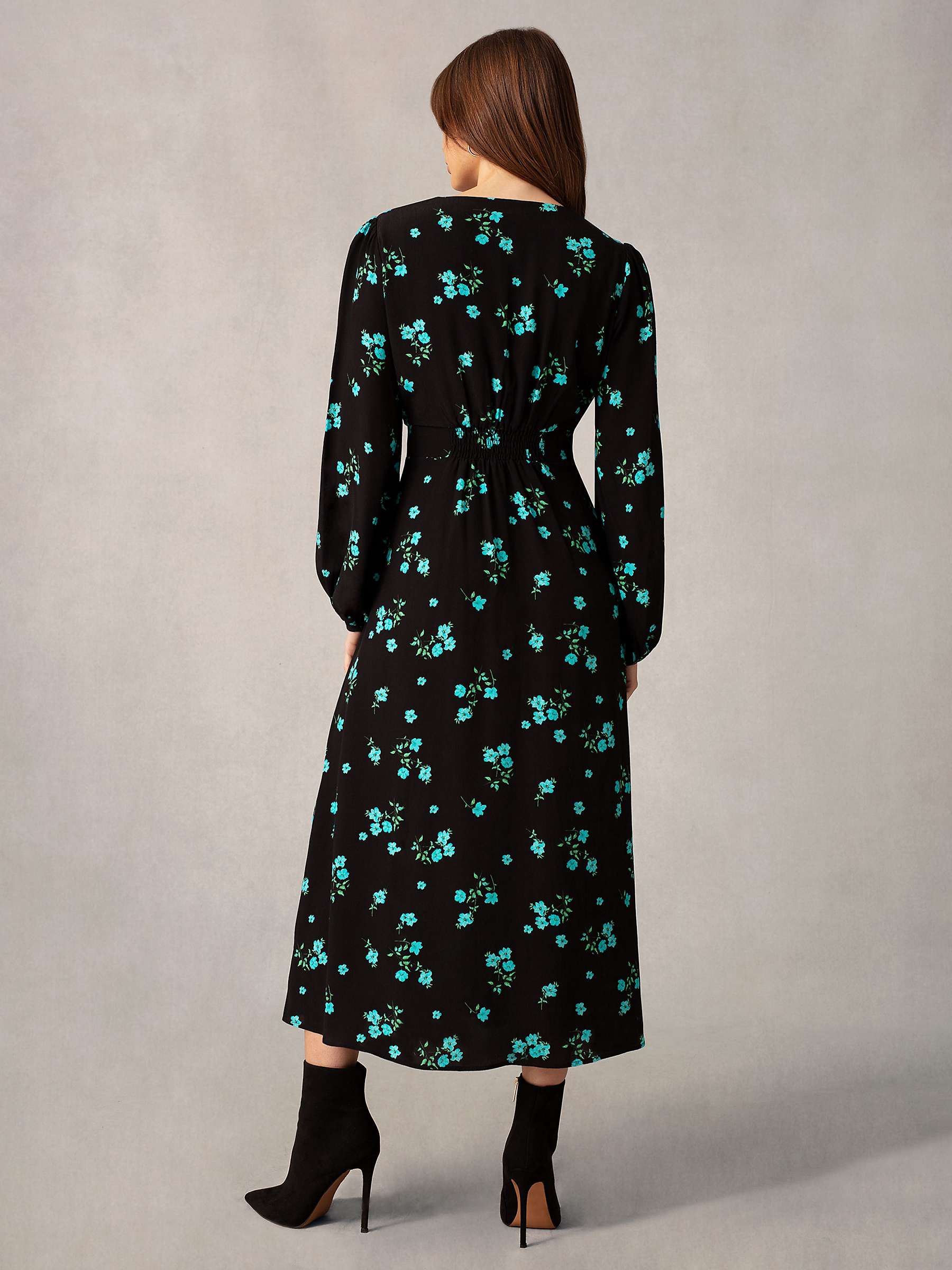 Buy Ro&Zo Floral Cluster Print Midi Dress, Black/Multi Online at johnlewis.com