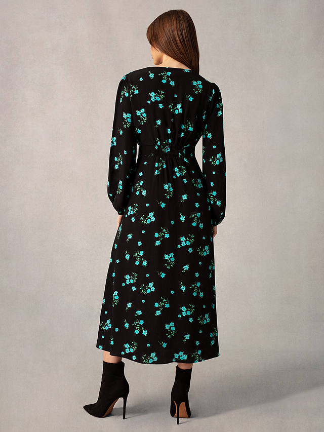 Ro&Zo Floral Cluster Print Midi Dress, Black/Multi
