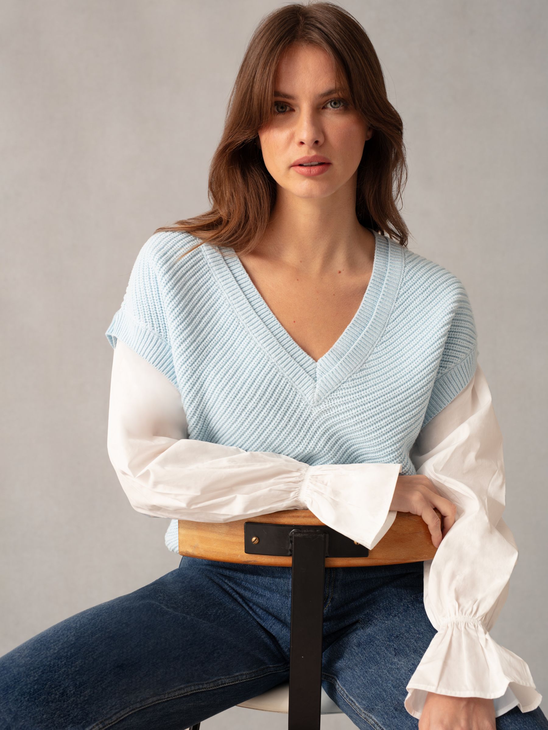 Ro&Zo 2-in-1 Shirt Sleeve Jumper, Blue/White at John Lewis & Partners