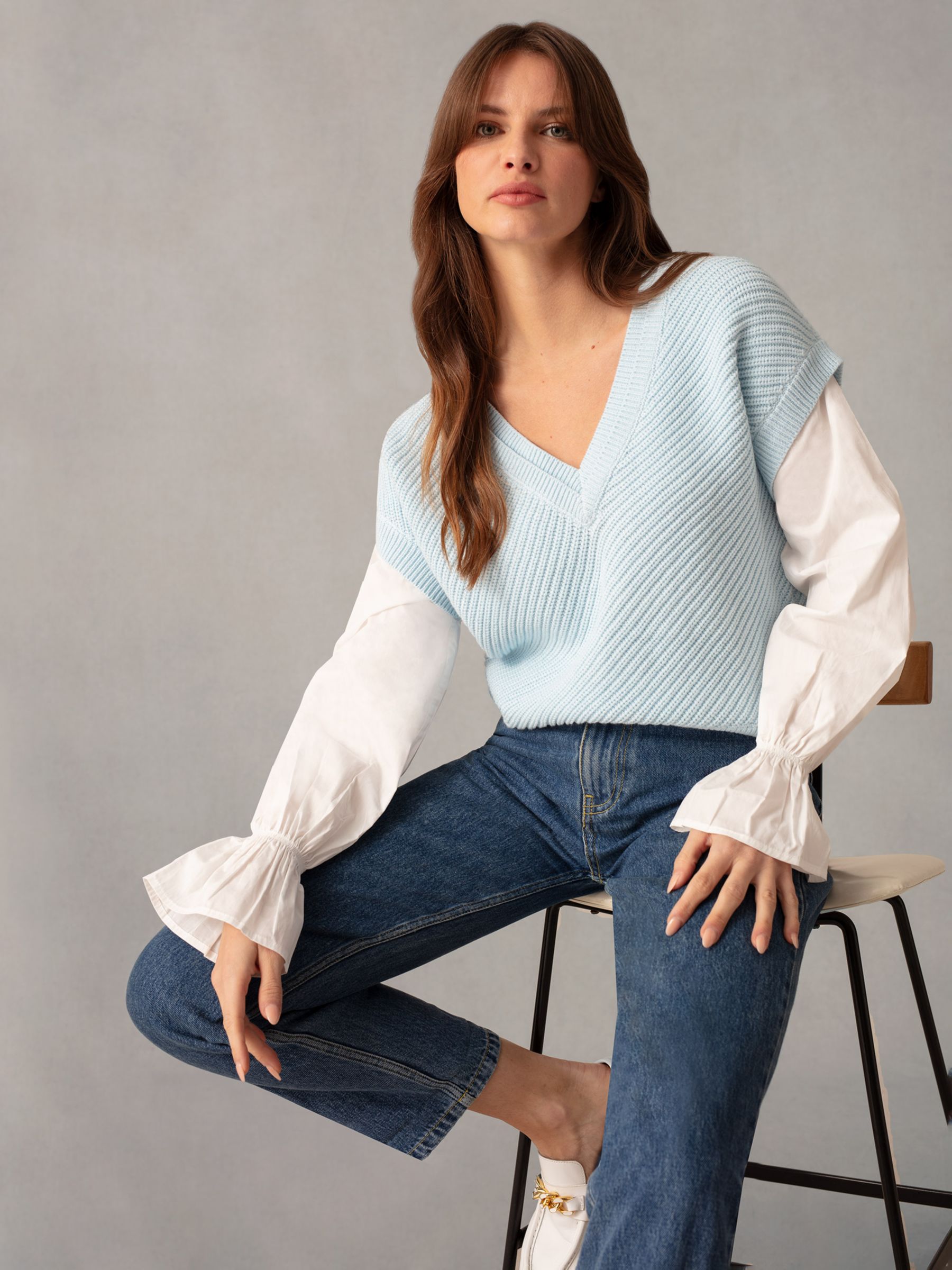Ro&Zo 2-in-1 Shirt Sleeve Jumper, Blue/White at John Lewis & Partners