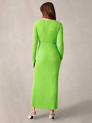 Ro&Zo Wide Rib Knit V-Neck Maxi Dress, Lime Green