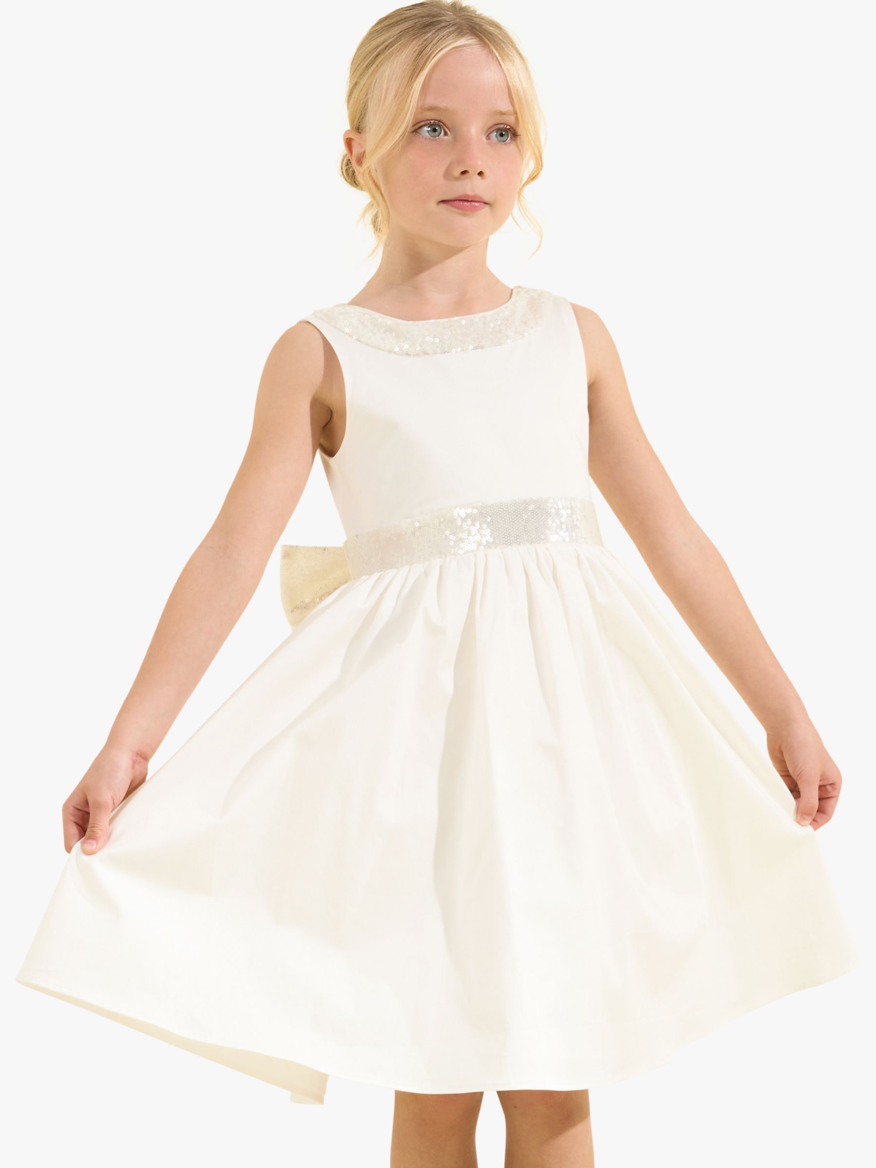 Angel & Rocket Kids' Sequin Bow Occasion Dress, Silver/Ivory, 12 years