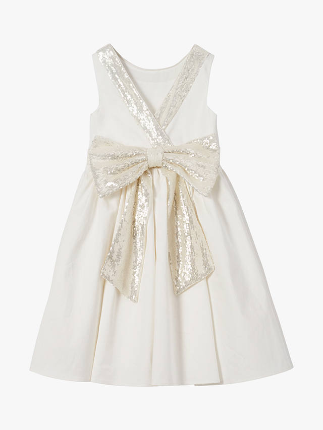 Angel & Rocket Kids' Sequin Bow Occasion Dress, Silver/Ivory