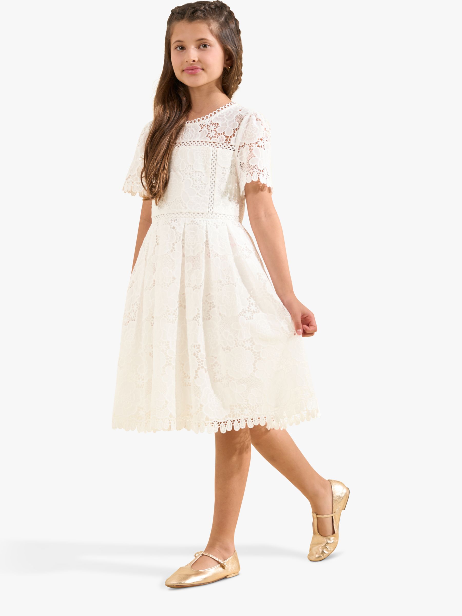 Angel & Rocket Kids' Mavea Lace Dress, White, 11 years