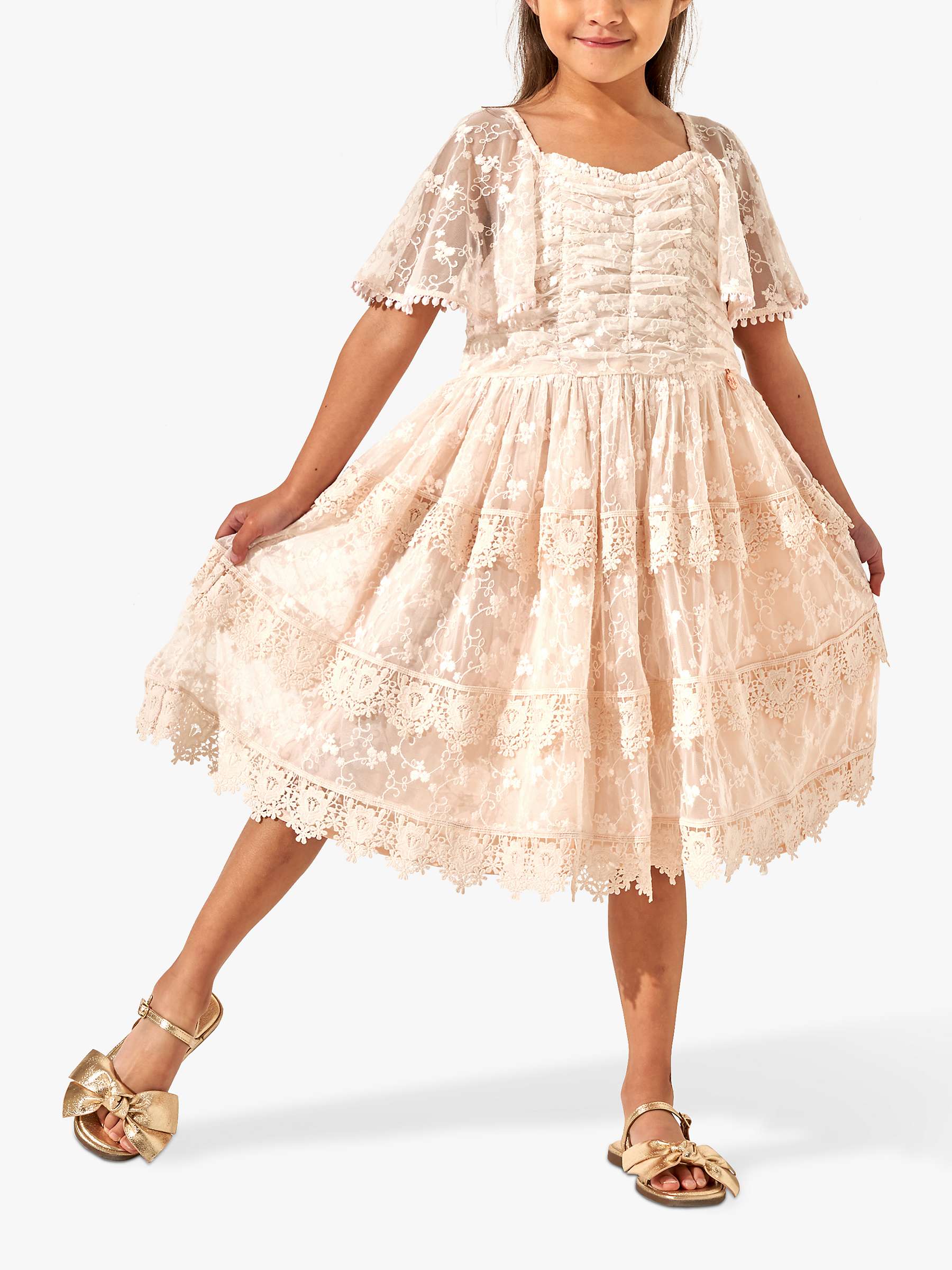 Buy Angel & Rocket Kids' Annabelle Vintage Lace Mesh Dress, Pink Online at johnlewis.com