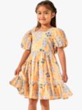 Angel & Rocket Kids' Simone Textured Floral Print Dress, Apricot/Multi