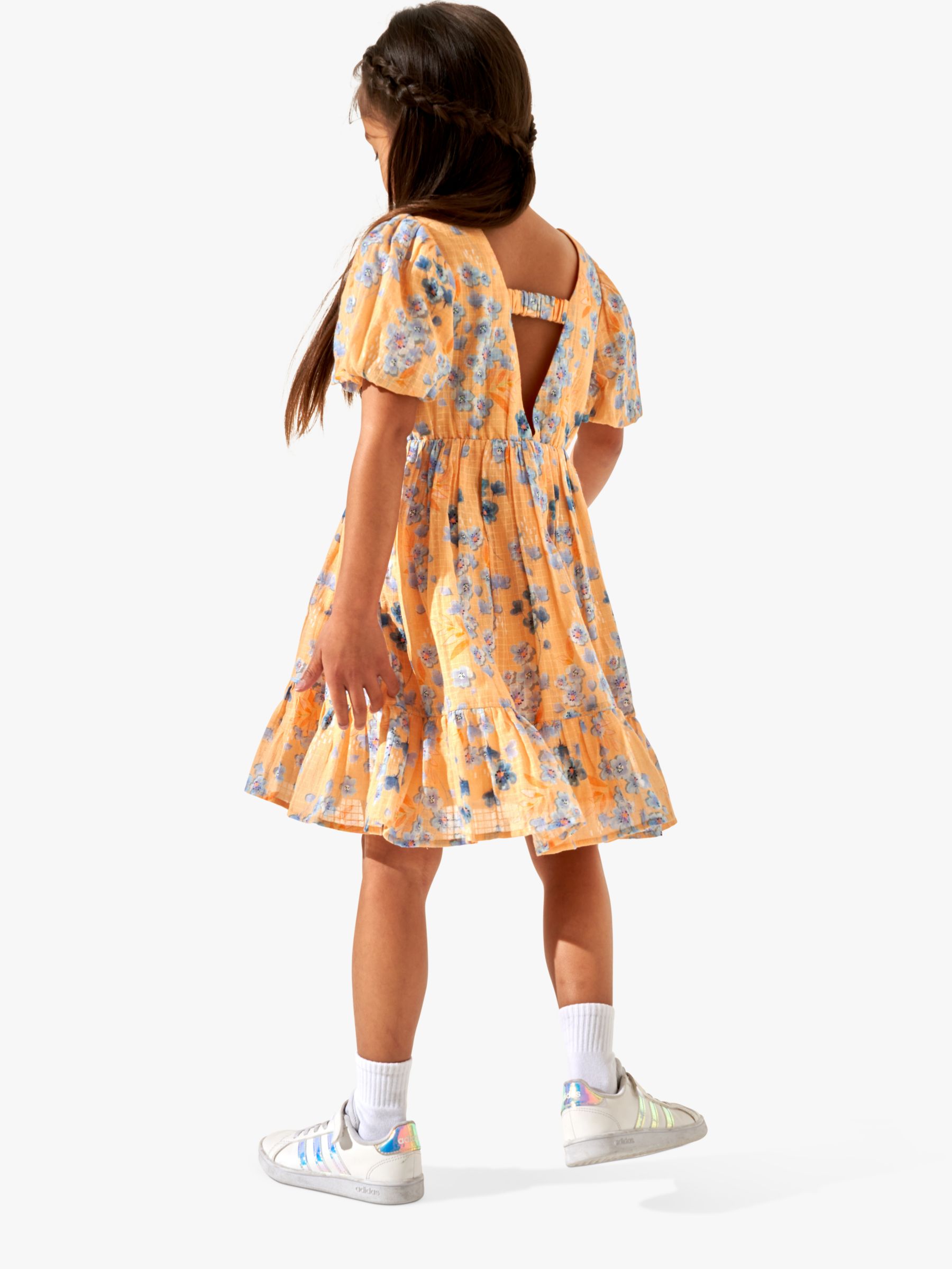 Buy Angel & Rocket Kids' Simone Textured Floral Print Dress, Apricot/Multi Online at johnlewis.com