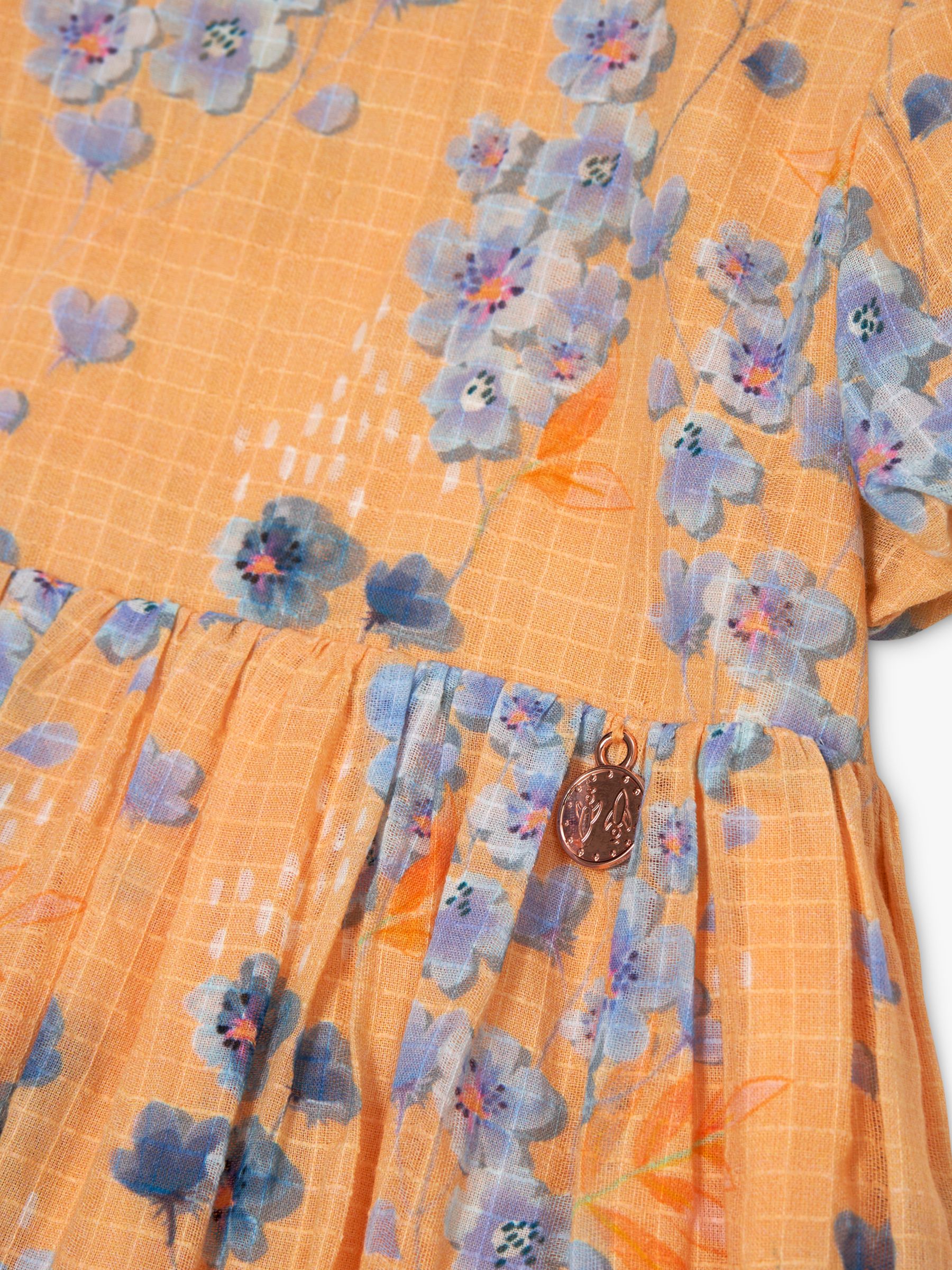 Buy Angel & Rocket Kids' Simone Textured Floral Print Dress, Apricot/Multi Online at johnlewis.com