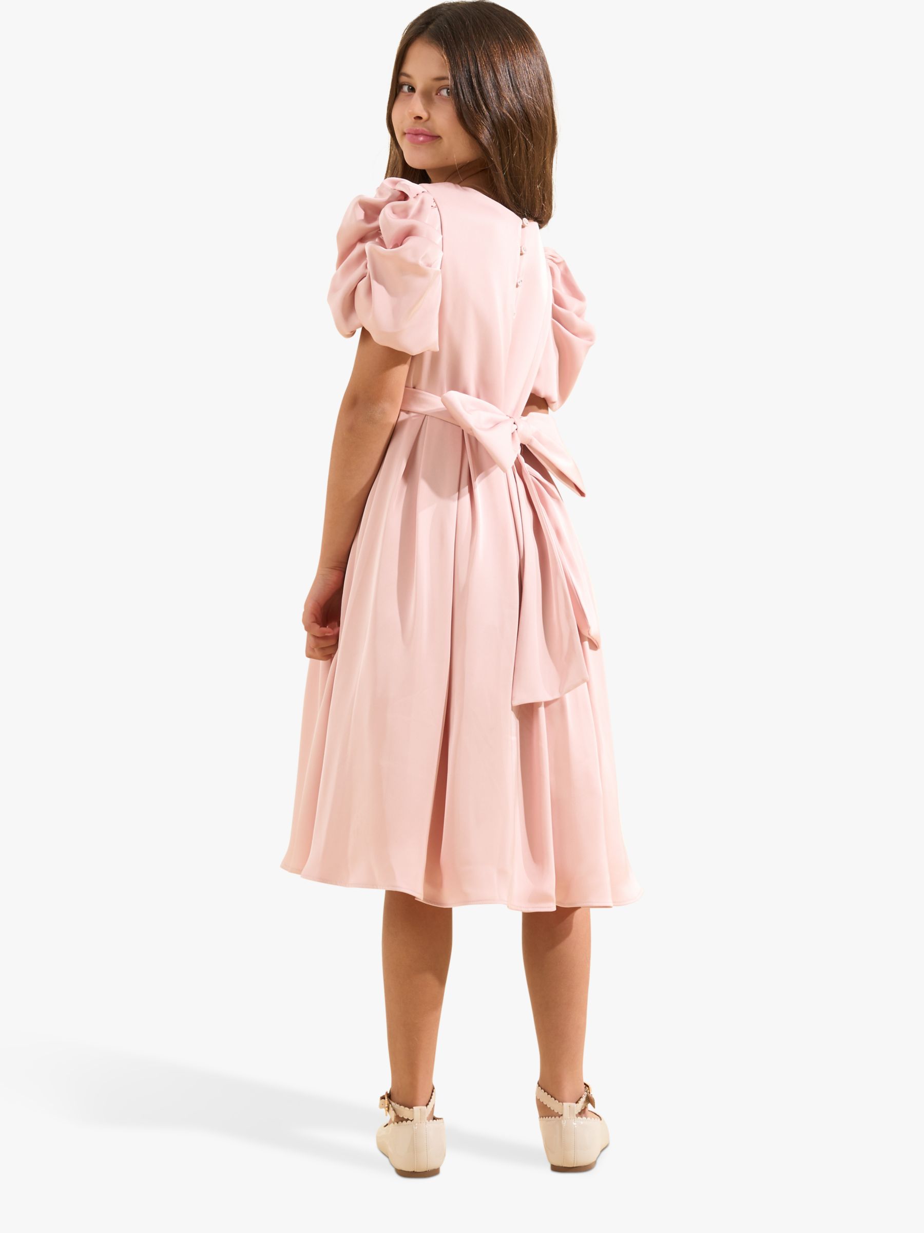 Buy Angel & Rocket Kids' Portia Pleated Bodice Puff Sleeve Occasion Dress, Blush Online at johnlewis.com