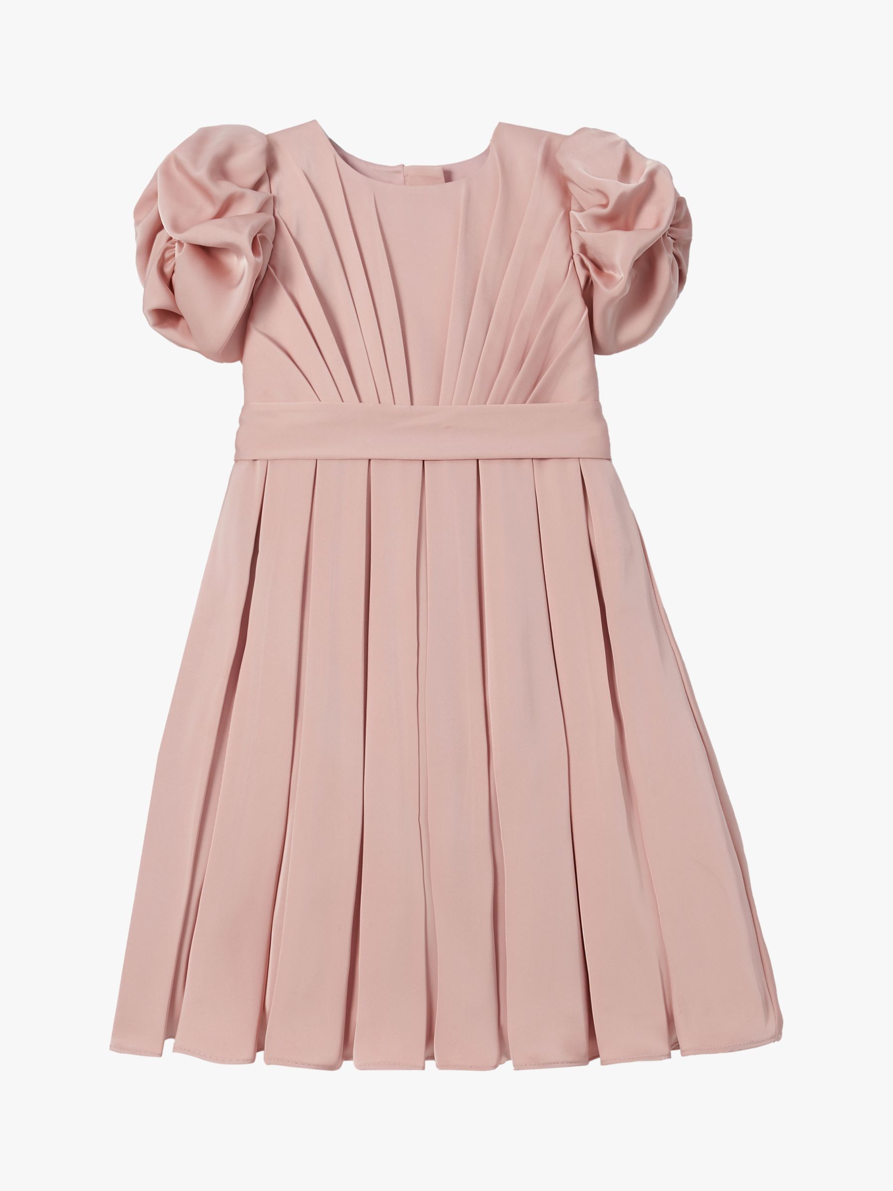 Angel & Rocket Kids' Portia Pleated Bodice Puff Sleeve Occasion Dress, Blush, 10 years