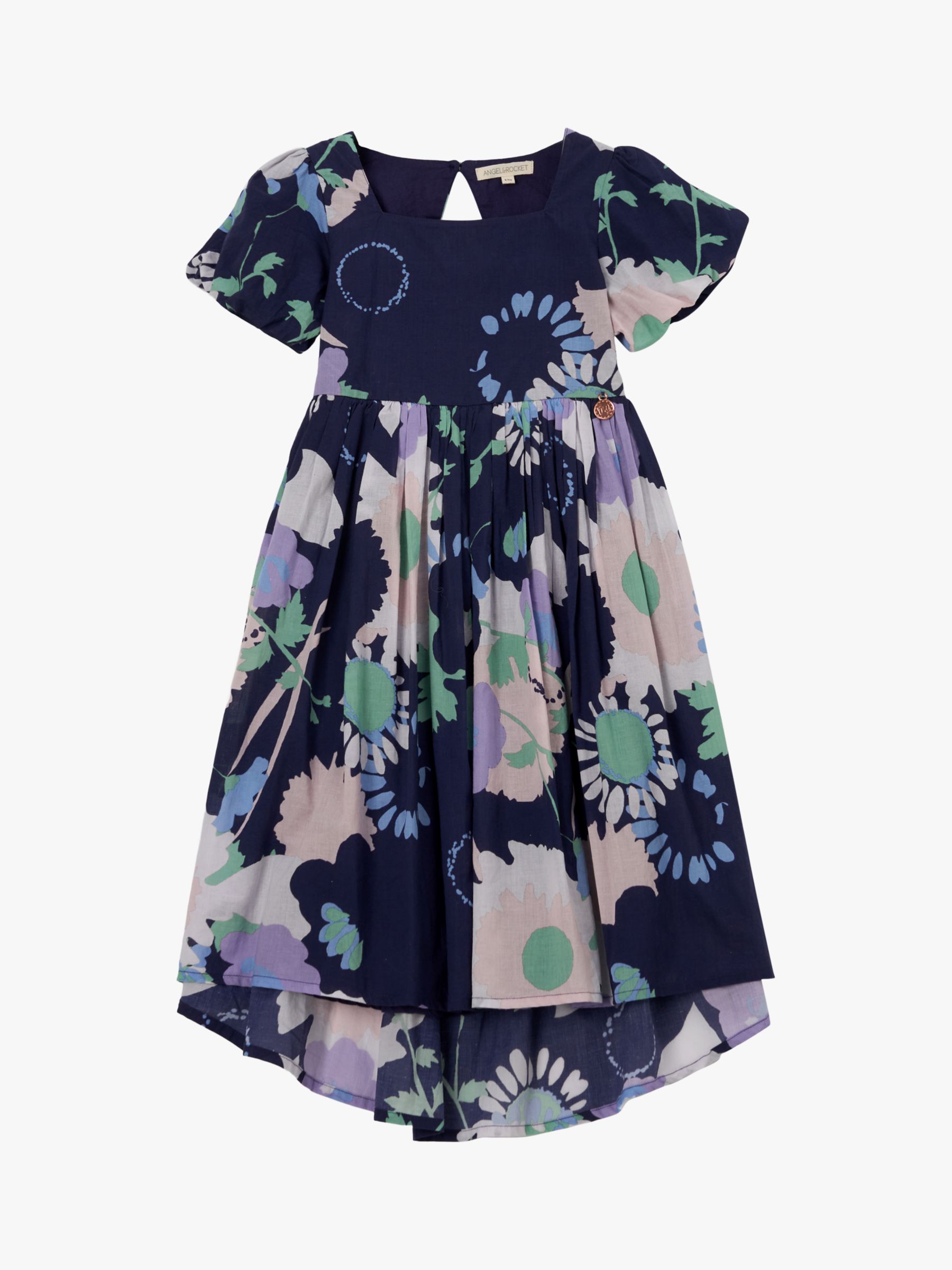 Angel & Rocket Kids' Evita Floral Print Tie Back Print Dress, Purple, 3 years