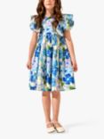 Angel & Rocket Kids' Celia Floral Print Puff Sleeve Dress, Blue