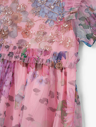 Angel & Rocket Kids' Embroidered Floral Print Dress, Pink/Multi