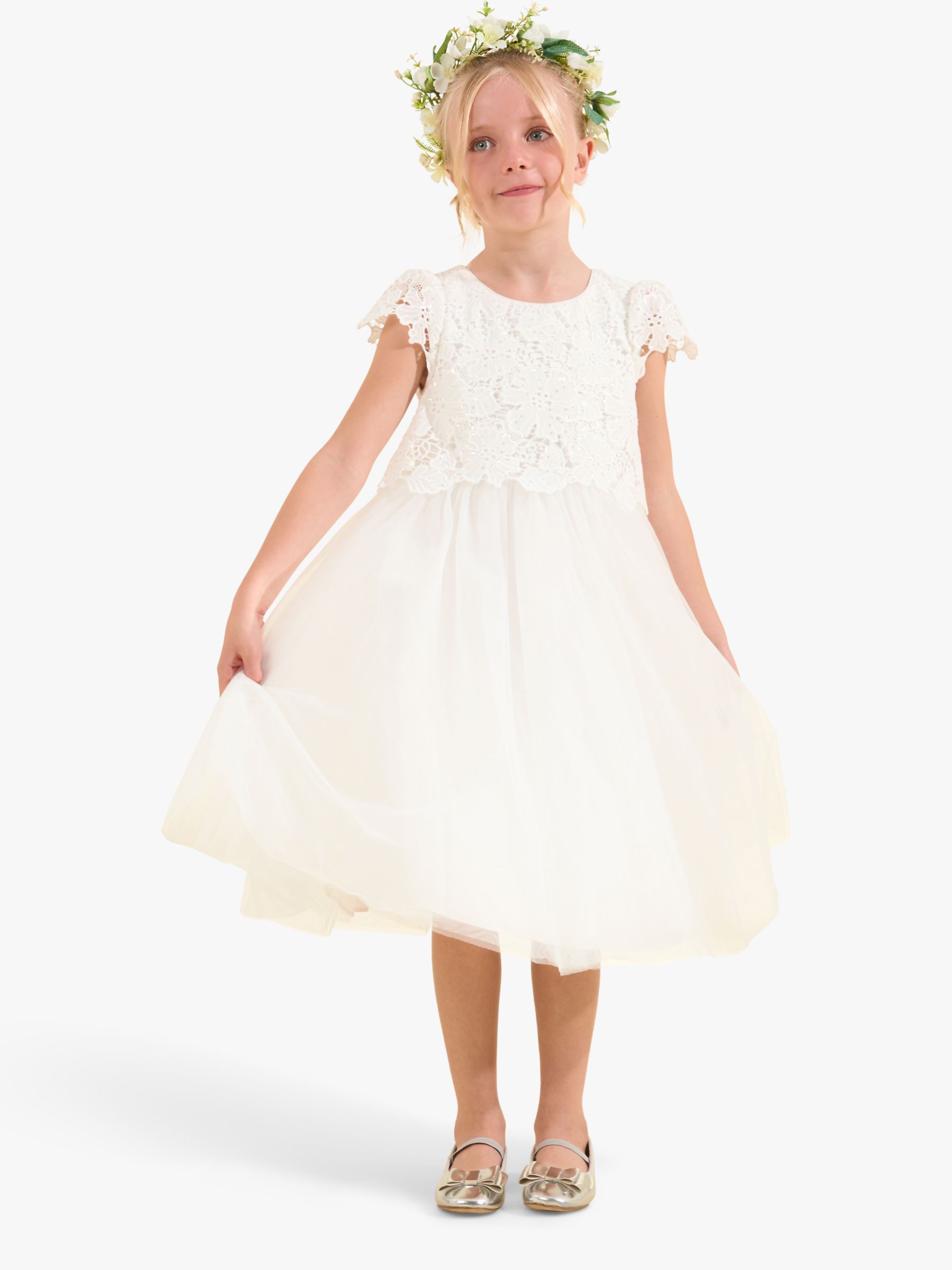 Angel & Rocket Kids' Esme Lace Bodice Dress, Ivory, 12 years