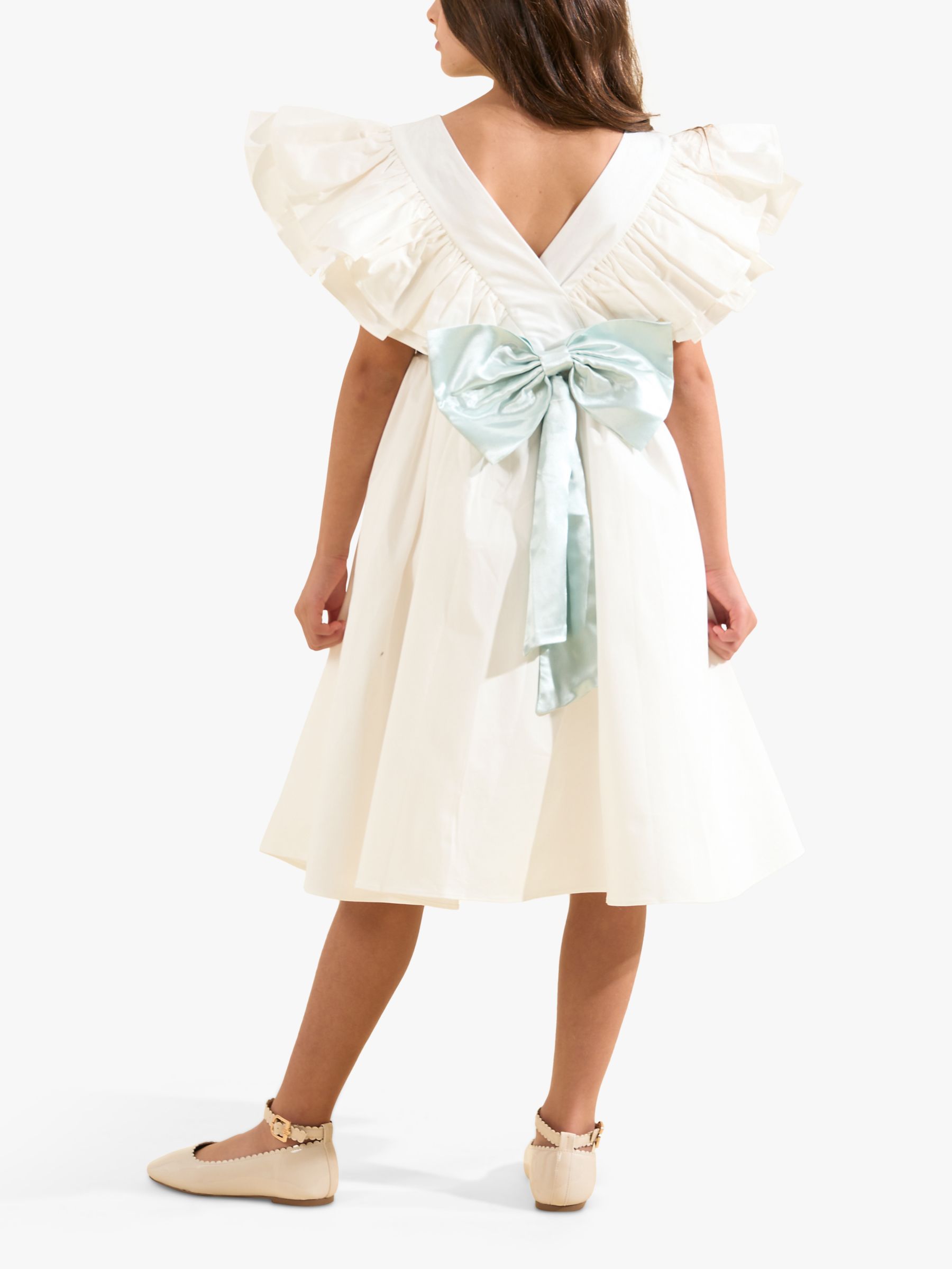 Angel & Rocket Kids' Sylvie Taffeta Sash Dress, White/Blue, 6 years